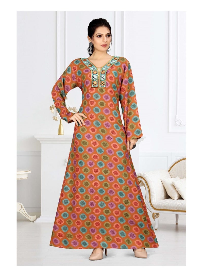 Elegant Women’s Home Jalabiya with Luxurious Embroidery and Modern Wide Design – Long Sleeves and Printed Details – Perfect for Summer Comfort – Sizes M, L, XL, XXL  - Image 3