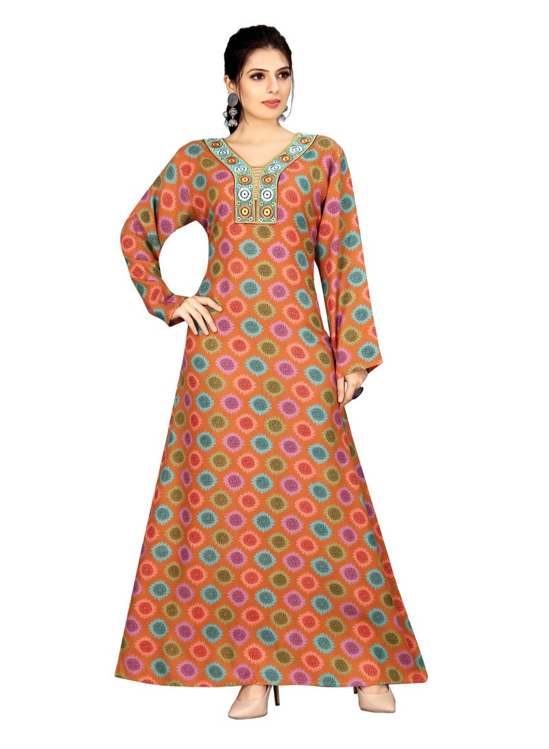 Elegant Women’s Home Jalabiya with Luxurious Embroidery and Modern Wide Design – Long Sleeves and Printed Details – Perfect for Summer Comfort – Sizes M, L, XL, XXL  - Image 5