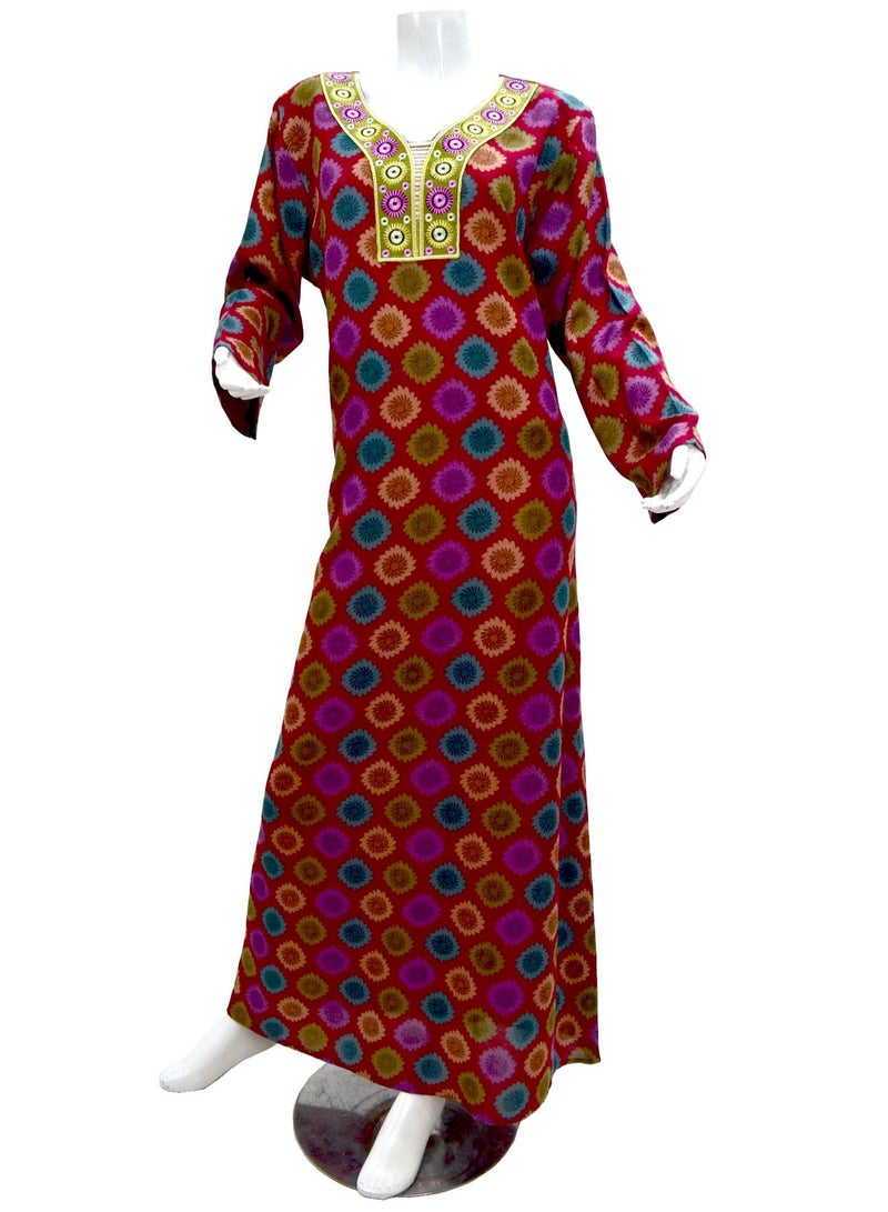 Elegant Women’s Home Jalabiya with Luxurious Embroidery and Modern Wide Design – Long Sleeves and Printed Details – Perfect for Summer Comfort – Sizes M, L, XL, XXL  - Image 1