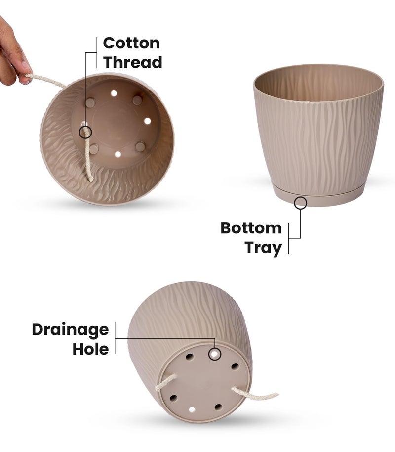 Nurturing Green® Set of 6 Self Watering Pots for Home, Decor & Garden | Flower Pots, Planters for Indoor Plants | Plastic Pots for Living Room (Color: Mocha, Size: 14cm x 12.5cm Each) - Image 2