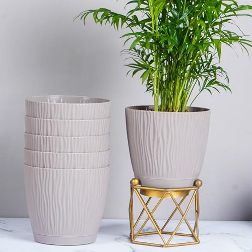 Nurturing Green® Set of 6 Self Watering Pots for Home, Decor & Garden | Flower Pots, Planters for Indoor Plants | Plastic Pots for Living Room (Color: Mocha, Size: 14cm x 12.5cm Each) - Image 1