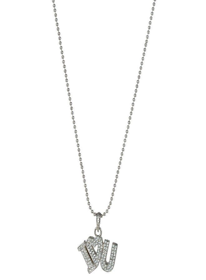Memoir Silver plated CZ studded I Love you design locket chain pendant necklace jewellery for Men, Women, Boys, Girls - Image 2