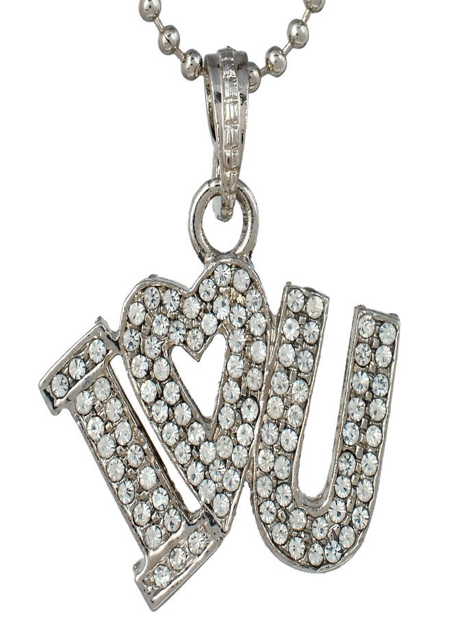 Memoir Silver plated CZ studded I Love you design locket chain pendant necklace jewellery for Men, Women, Boys, Girls - Image 1