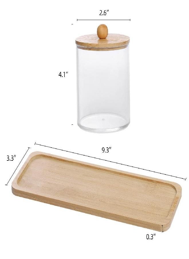 Tbestmax Tbestmax 10 Oz Cotton Swab/Ball/Pad Holder with Vanity Tray, Qtip Apothecary Jar, Clear Bathroom Containers Dispenser for Storage 3 Pack Wood Lids  - Image 2