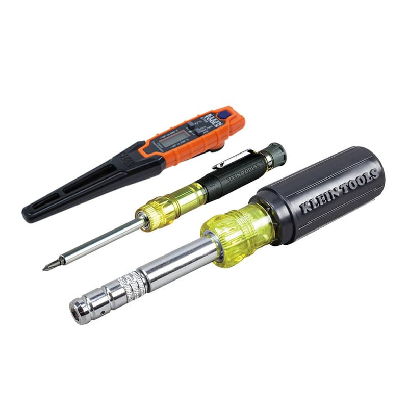 Klein Tools 80049 HVAC Tool Kit with 3in1 Pocket Screwdriver 8in1 Screwdriver Nut Driver and Digital Pocket Thermometer 3 Piece