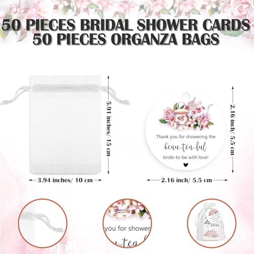 Skybooly 50 Sets Bridal Shower Tea Party Favors for Guests Include Tea Bags and Self Adhesive Kraft Paper Envelopes Thank You Tags Organza Bags Bridal Party Favors Wedding Gift (Pink) - Image 3