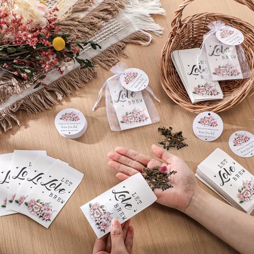 Skybooly 50 Sets Bridal Shower Tea Party Favors for Guests Include Tea Bags and Self Adhesive Kraft Paper Envelopes Thank You Tags Organza Bags Bridal Party Favors Wedding Gift (Pink) - Image 4