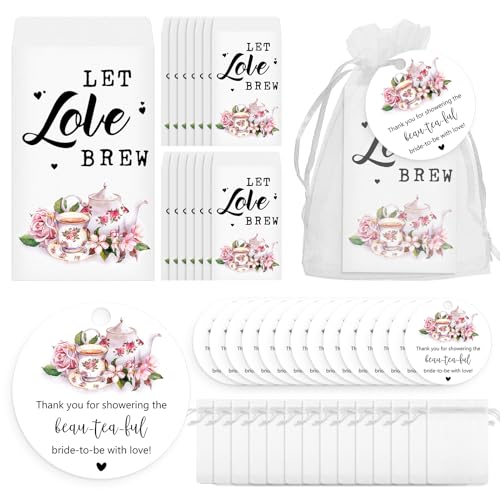 Skybooly 50 Sets Bridal Shower Tea Party Favors for Guests Include Tea Bags and Self Adhesive Kraft Paper Envelopes Thank You Tags Organza Bags Bridal Party Favors Wedding Gift (Pink) - Image 1