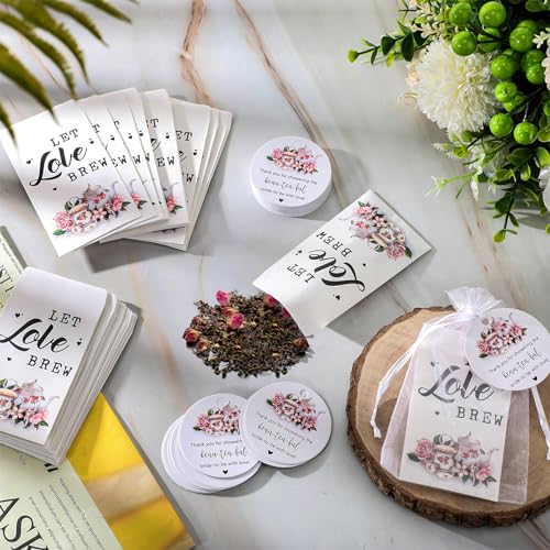 Skybooly 50 Sets Bridal Shower Tea Party Favors for Guests Include Tea Bags and Self Adhesive Kraft Paper Envelopes Thank You Tags Organza Bags Bridal Party Favors Wedding Gift (Pink) - Image 5