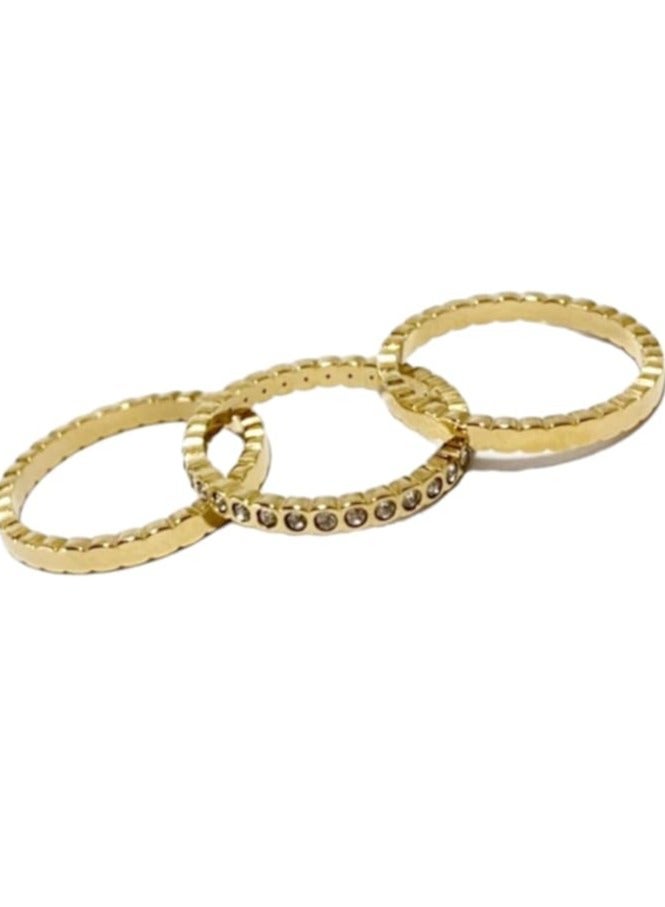 بونكا خواتم بونكا المتلألئة للنساء والفتيات  ثلاث حلقات ذهبية لامعة - Image 1