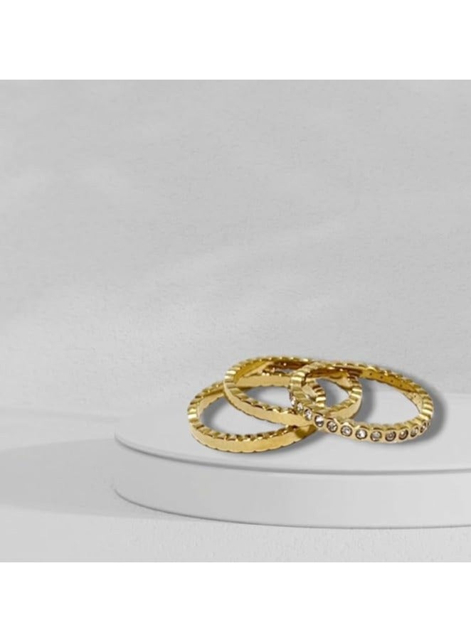 بونكا خواتم بونكا المتلألئة للنساء والفتيات  ثلاث حلقات ذهبية لامعة - Image 2