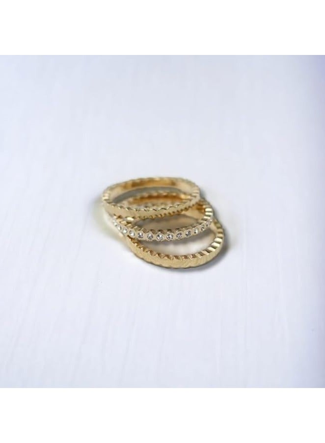 بونكا خواتم بونكا المتلألئة للنساء والفتيات  ثلاث حلقات ذهبية لامعة - Image 3