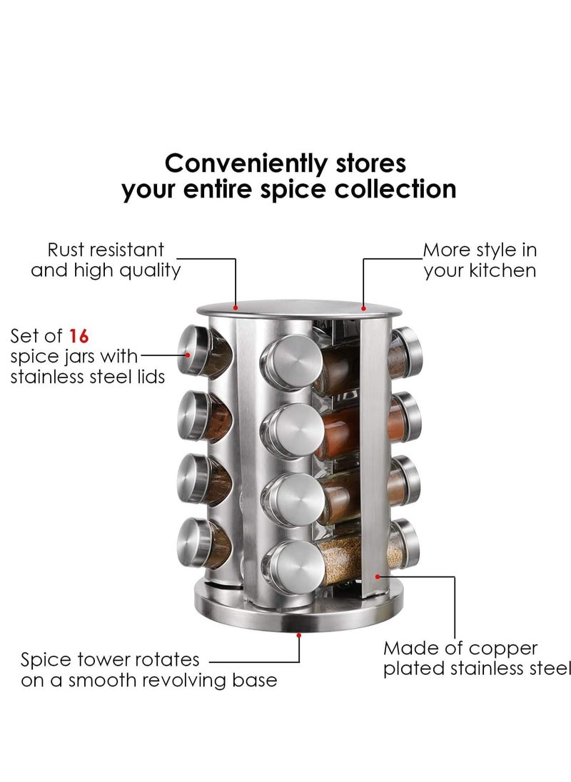ELTRAZONE - Spice Rack With 16 Jars, Countertop Spice Tower, Round Spice Rack, Countertop Spice Rack, Revolving Spice Rack Organizer for Seasoning Dried Herbs - Image 1