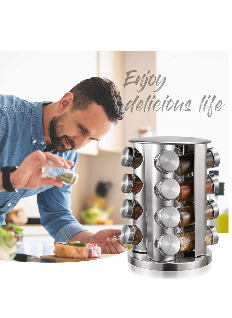 ELTRAZONE - Spice Rack With 16 Jars, Countertop Spice Tower, Round Spice Rack, Countertop Spice Rack, Revolving Spice Rack Organizer for Seasoning Dried Herbs - Image 1
