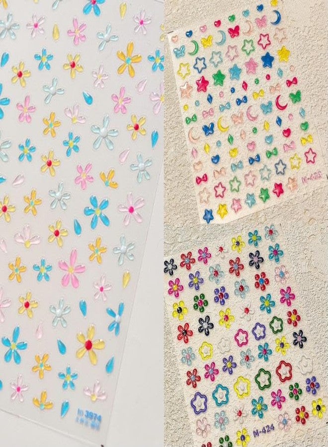 Dedyel 5D Flower Embossed Nail Art Stickers Cute Jelly Flower Daisy Sticker Colored Star Peach Heart Bow Jelly Nail Stickers for Women Girls Manicure Decoration - Image 2