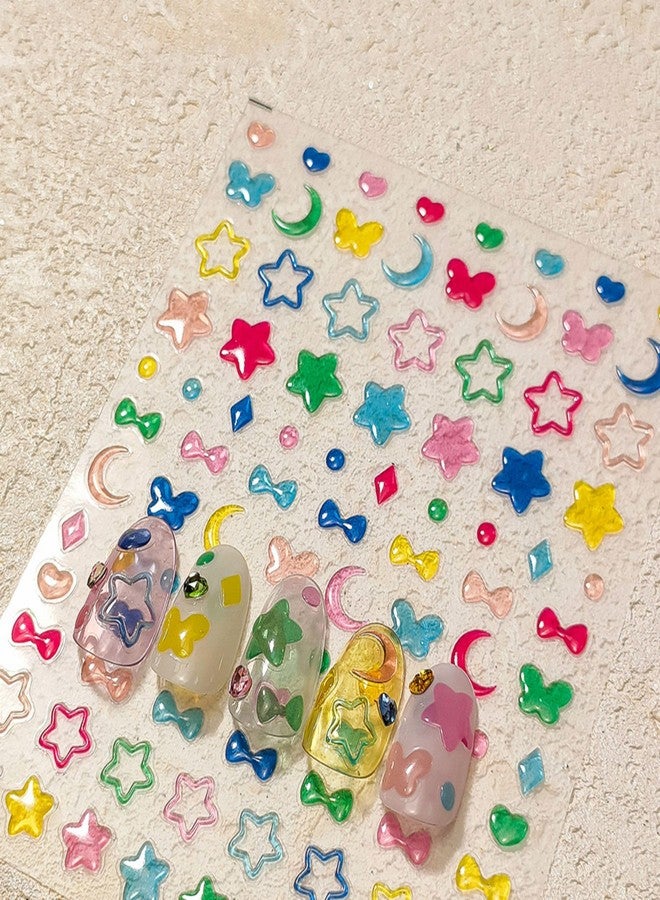Dedyel 5D Flower Embossed Nail Art Stickers Cute Jelly Flower Daisy Sticker Colored Star Peach Heart Bow Jelly Nail Stickers for Women Girls Manicure Decoration - Image 4