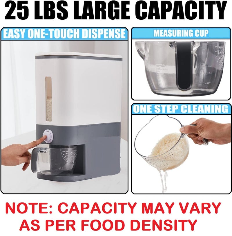 IKTU Plastic Rice Dispenser Large Grain Container Storage Box With Lid Measuring Cup Moisture Proof Lentils Pulses Rice Dispenser For Kitchen Upto 10Kg Capacity (Grey, 10) - Image 5