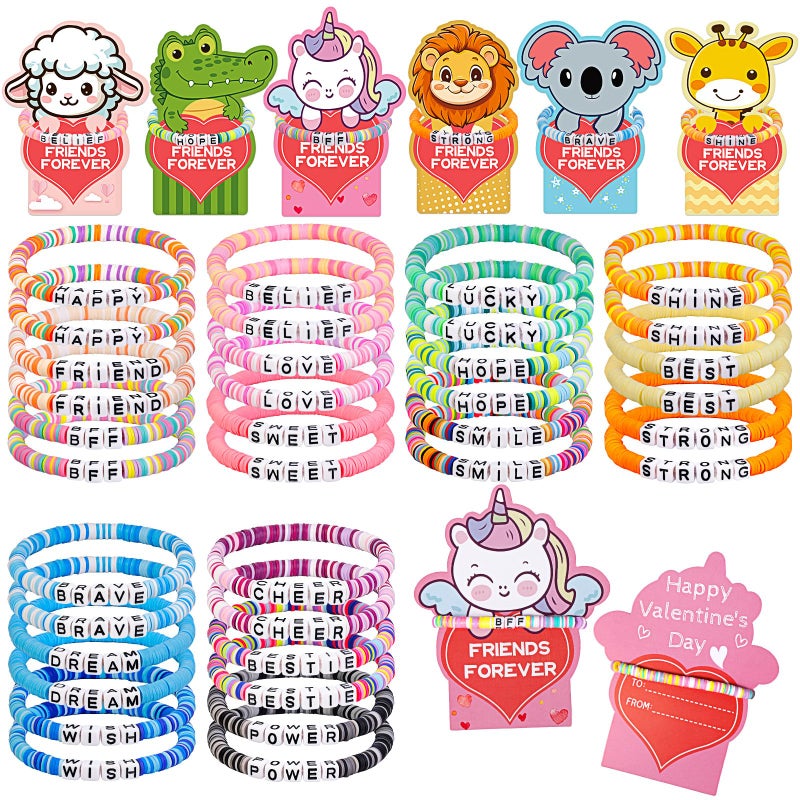LUYI 36 Pack Valentine's Day Bracelet Set, Valentines Day Cards for School 18 Styles Friendship Bead Bracelets with Class Valentines Day Gifts Animal Design Valentines Cards for Women Party Favor - Image 1