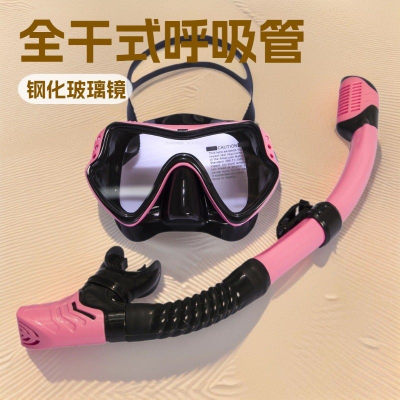 WU Large Frame Snorkel Mask Set with Breathing Tube, Tempered Glass, Liquid Silicone, Diving Goggles for Adults - Image 2