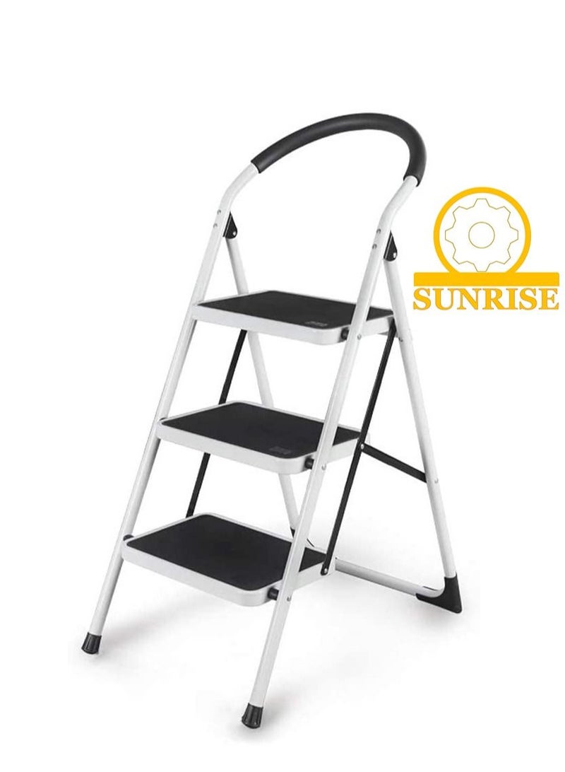 صن رايز 3 الخطوة  سلم قابل للطي من  درجات مع دواسة عريضة مضادة للانزلاق سلم متين من الستيل ومقبض مريح من الستيل - Image 1
