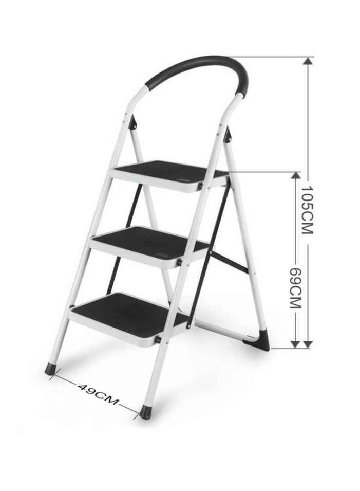 صن رايز 3 الخطوة  سلم قابل للطي من  درجات مع دواسة عريضة مضادة للانزلاق سلم متين من الستيل ومقبض مريح من الستيل - Image 2