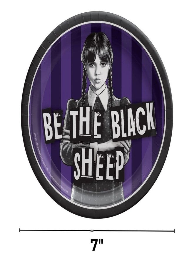 Amscan Black & Purple Wednesday Round Paper Plates (7") Pack of 8 - Vibrant Party Tableware for Birthdays, Celebrations & Events - Image 3
