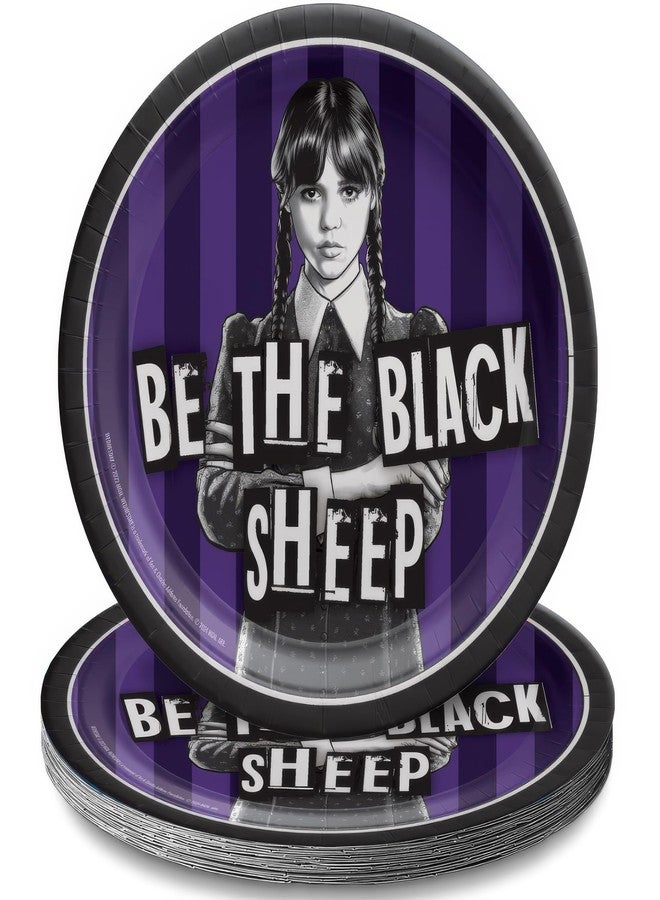 Amscan Black & Purple Wednesday Round Paper Plates (7") Pack of 8 - Vibrant Party Tableware for Birthdays, Celebrations & Events - Image 1