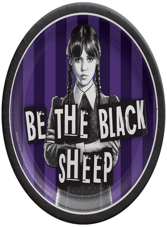 Amscan Black & Purple Wednesday Round Paper Plates (7") Pack of 8 - Vibrant Party Tableware for Birthdays, Celebrations & Events - Image 2