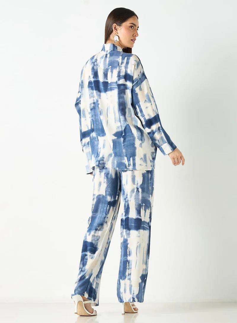 SINOIR All-Over Print Shirt and Wide Leg Pants Co ord