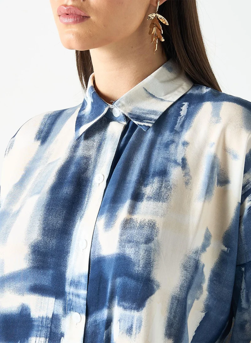 SINOIR All-Over Print Shirt and Wide Leg Pants Co ord