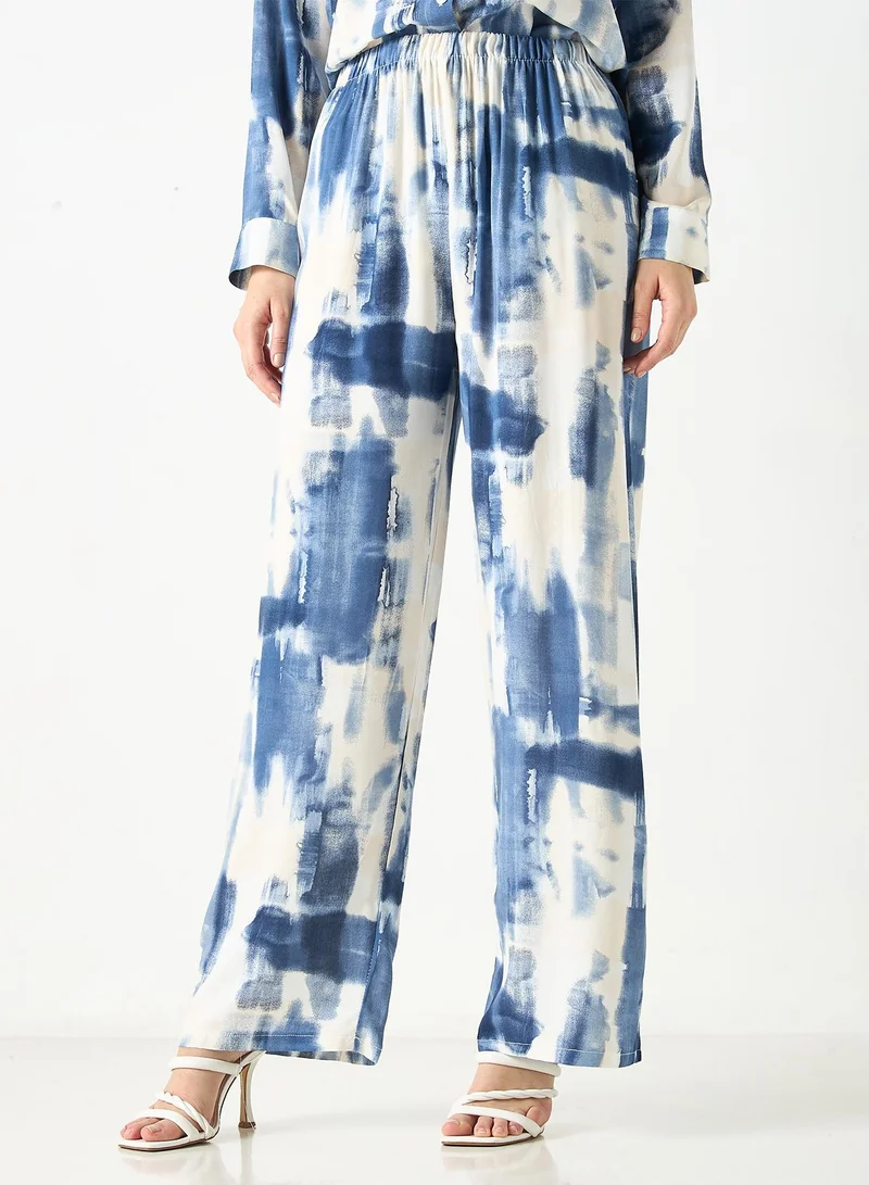 SINOIR All-Over Print Shirt and Wide Leg Pants Co ord