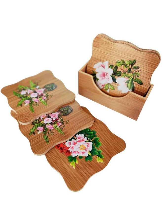 Prostuff.in Prostuff.in® Heating Insulation Resistant Flower Design Wooden Coasters with Stand for Home Pan Pot Holder for Dining Table Heat Pad for Kitchen Natural Bamboo Heat Pad Multicolor 6 Pcs  - Image 4