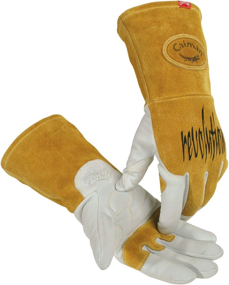 Caiman Caiman Premium Goat Grain TIGMIG Welding Gloves Split Cowhide Back Flame Resistant Back WhiteGold XLarge 18686  - Image 1