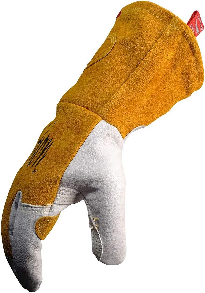 Caiman Caiman Premium Goat Grain TIGMIG Welding Gloves Split Cowhide Back Flame Resistant Back WhiteGold XLarge 18686  - Image 4