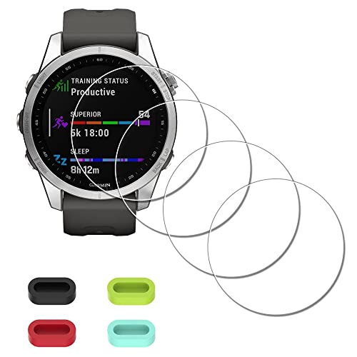 iDaPro [4 Pack] Screen Protector for Garmin fenix 7S Solar / 7S / 7S Sapphire Solar Watch + Silicone Anti-dust Plugs Tempered Glass Anti-Scratch Bubble-Free - Image 1