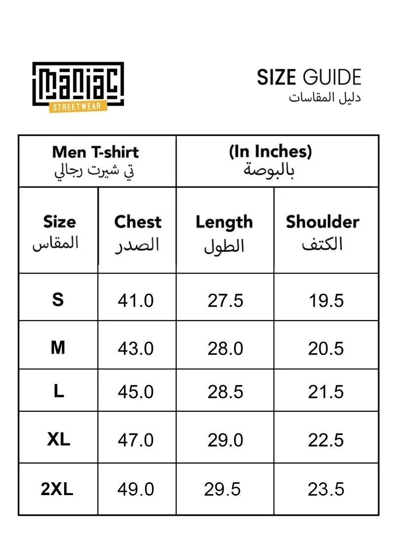 Maniac  Maniac Mens Printed Round Neck raglan Half Sleeve White and Turkey Blue Cotton Oversized Tshirt for Men | Best Price UAE