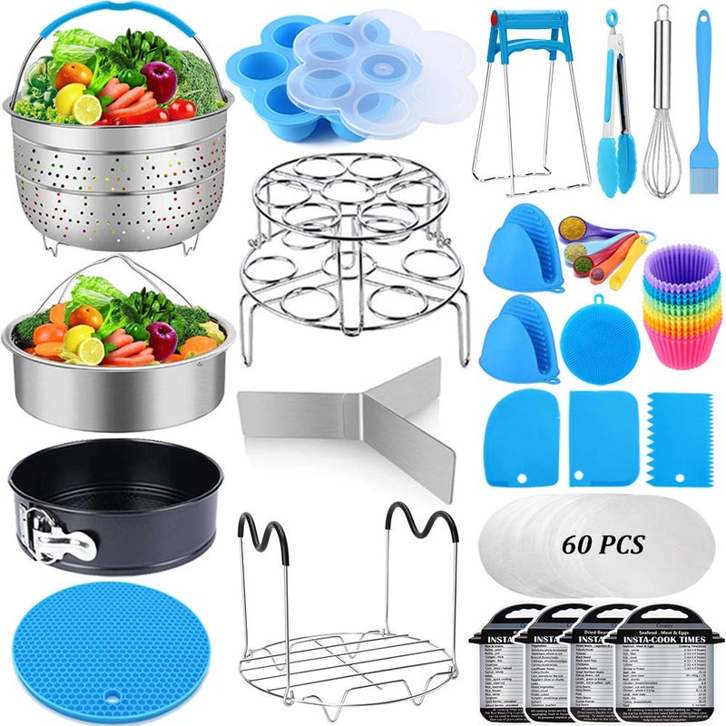 101 Pcs Pressure Cooker Accessories Set Compatible with Instant Pot 6 qt 8 Quart 2 Steamer Basket Springform Pan Stackable Egg Steamer Rack Egg Bites Mold Steamer Rack Trivet Parchment Pape
