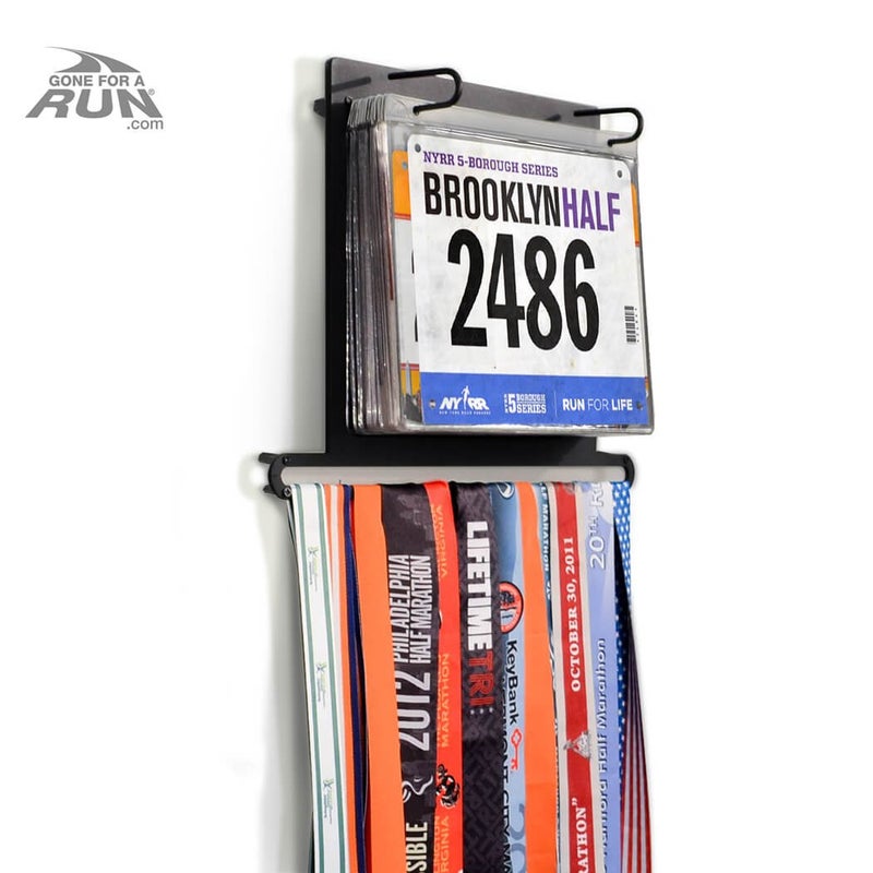 Gone For a Run BibFOLIO Plus Race Bib and Medal Display - Wall-Mounted Race Bib Hanger & Marathon Medal Holder for Runners with Protective Sleeves - Plus (Holds 24 Medals & 100 Bibs) - Image 5