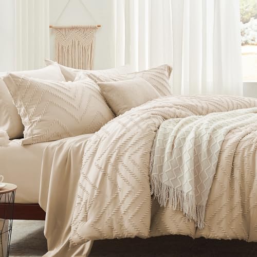 Anluoer Queen Comforter Set, Beige Tufted Bed in a Bag 7 Pieces with comforters and Sheets, All Season Bedding Sets with 1 Comforter, 2 PillowShams, 2 Pillowcases, 1 Flat Sheet, 1 Fitted Sheet - Image 4
