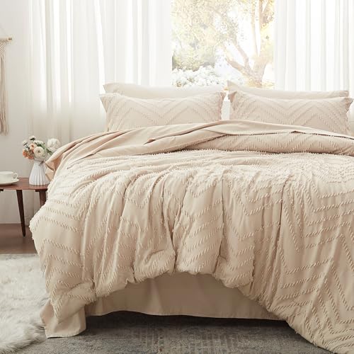 Anluoer Queen Comforter Set, Beige Tufted Bed in a Bag 7 Pieces with comforters and Sheets, All Season Bedding Sets with 1 Comforter, 2 PillowShams, 2 Pillowcases, 1 Flat Sheet, 1 Fitted Sheet - Image 2