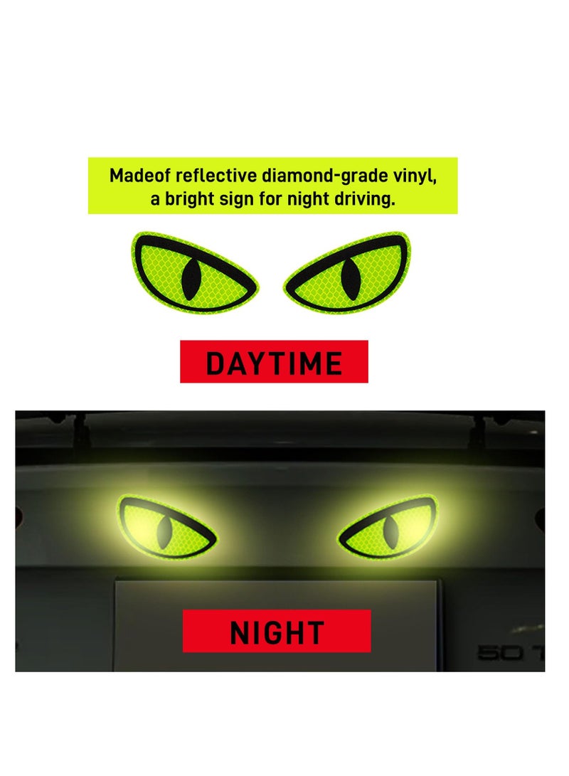 Car Reflective Eye Decals Stickers, 2 Pairs Night Safety Driving Funny Caution Decal Fits Car Truck SUV Bicycle (Yellow)