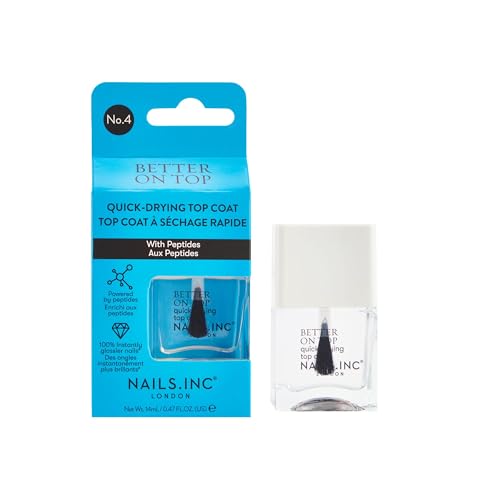 Nails Inc Better On Top With Peptides Glossy Top Coat High Shine No Chip Long Lasting Quick Dry Air Dry Professional Manicure Pedicure Fingernails Toenails Vegan Nail Polish 047 Fl Oz - Image 1