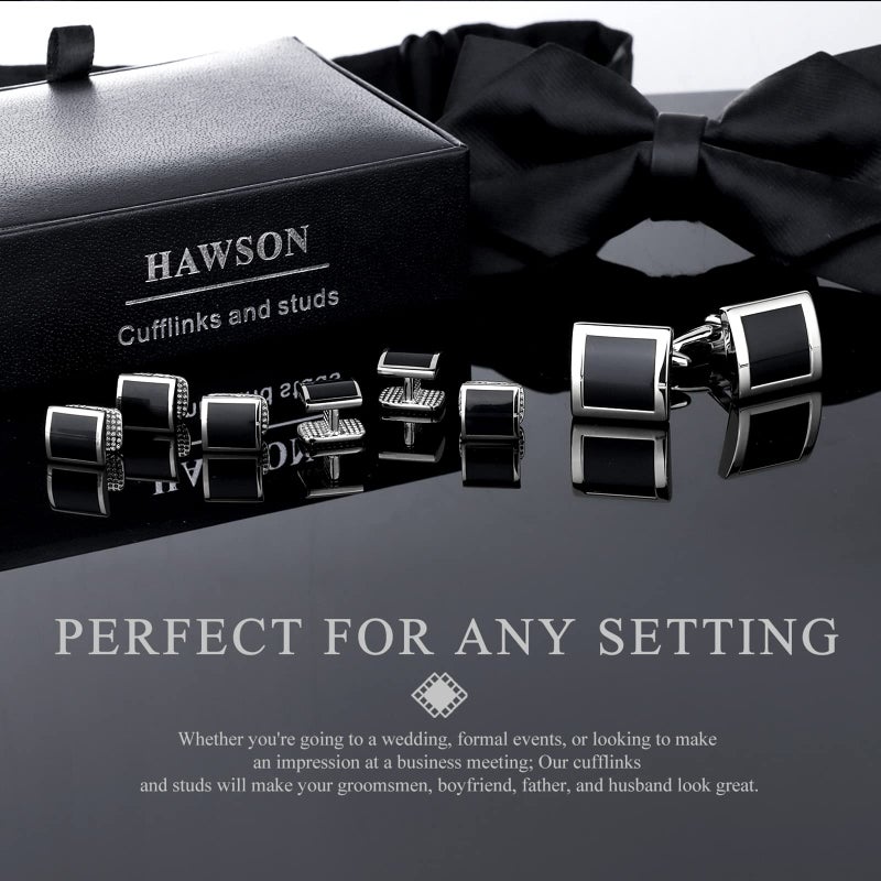 HAWSON Classical Men's Enamel cufflinks and tuxedo studs set for business wedding formal - Image 2