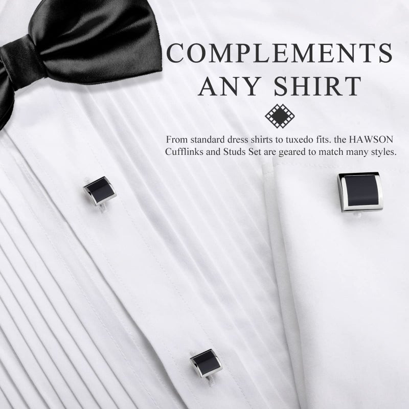 HAWSON Classical Men's Enamel cufflinks and tuxedo studs set for business wedding formal - Image 3