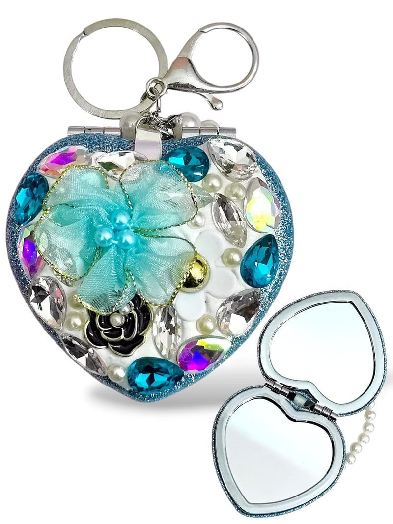 Tera13 TERA 13 Heart Shape Mirror Keyring 1 Pcs Mini Crystal Mirror Compact Portable Ideal for Travel Personal Grooming 28L x 3W inches - Image 1