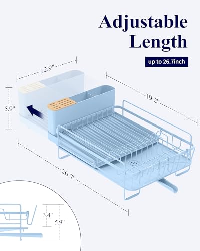Kitsure Large Dish Drying Rack Extendable Dish Rack Multifunctional Dish Rack for Kitchen Counter AntiRust Dish Drainers with Cutlery Cup Holders 192267 L x 129 W Blue - Image 3