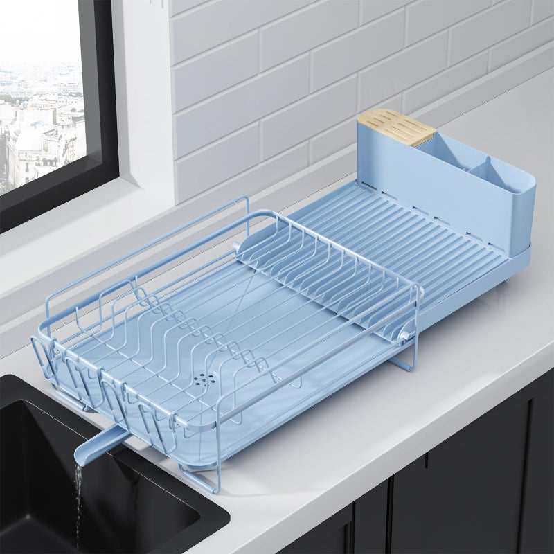 Kitsure Large Dish Drying Rack Extendable Dish Rack Multifunctional Dish Rack for Kitchen Counter AntiRust Dish Drainers with Cutlery Cup Holders 192267 L x 129 W Blue - Image 2