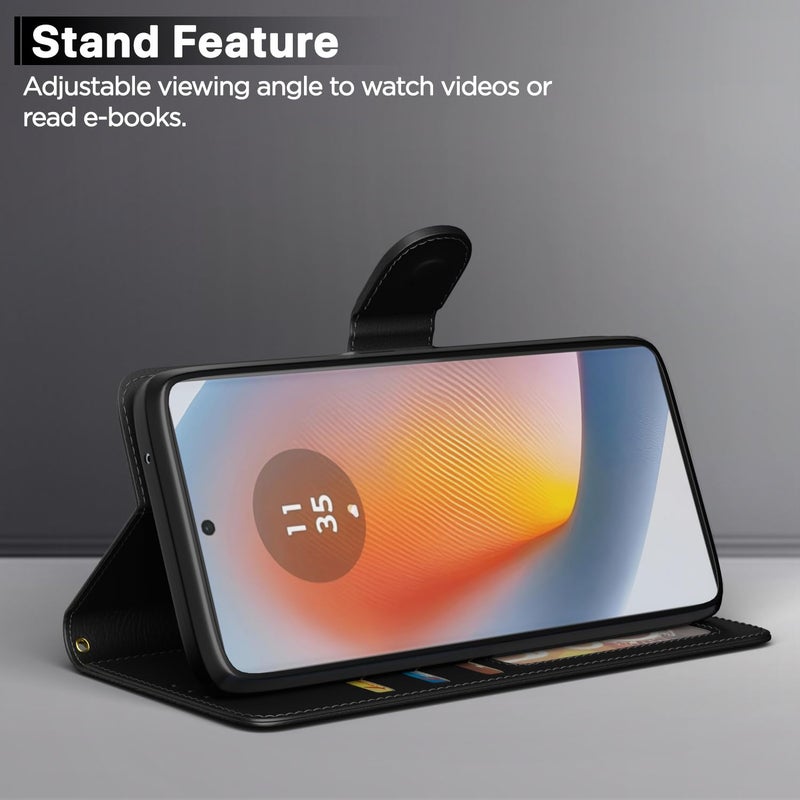 Pikkme Motorola Motorola Moto Edge 50 Fusion 5G / Motorola Moto G96 5G Flip Cover Leather Finish | Inside TPU with Card Pockets | Wallet Stand and Shock Proof | Complete Protection Flip Case (Black) - Image 3