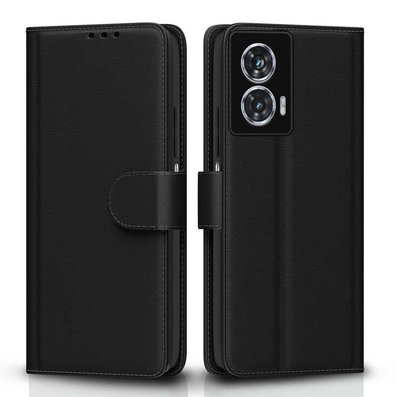 Pikkme Motorola Motorola Moto Edge 50 Fusion 5G / Motorola Moto G96 5G Flip Cover Leather Finish | Inside TPU with Card Pockets | Wallet Stand and Shock Proof | Complete Protection Flip Case (Black) - Image 1