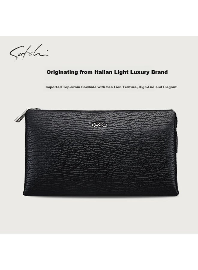Satchi Men's First Layer Cowhide Leather Clutch Black Birthday Gift For Boyfriend Husband - Image 1